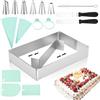 AiQInu Set Stampo per Torte Regolabile - Cornice Rettangolare/Quadrata Regolabile con Anello per Dolci, Teglia da Forno, Divisiore & Accessori per Torte & Dessert (18,5x27,5-34x52,5 cm)