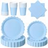 PYAILI set di posate blu, composto da 96 pezzi: piatti, tovaglioli, bicchieri e tappeti da tavolo. Ideale per feste di compleanno per bambini e banchetti, può ospitare fino a 24 ospiti.