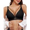 Niwicee Reggiseno Senza Ferretto Donna Reggiseni Senza Cuciture Bralette con Decorazione Lacci e Scollatura a V Profonda Sexy Reggiseno Invisibile Comodo per Tutto Il Giorno (Nero, L)