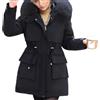 Tdvcpmkk Parka invernale da donna grande collo di pelliccia con cappuccio ispessito caldo lungo staccabile cappotto casual da donna piumino in cotone parka, Nero MF113, XXL