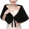 CAZSTYK Eleganti pellicce finte bolero giacche per cerimonie nuziali eleganti fiocchi cravatta anteriore scialle peloso avvolgere elegante capelet stole evento formale pellicce avvolgere, Nero , Taglia unica