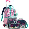 Egchescebo Zaino Trolley Scuola Elementare Bambina Ruote Regoli da Viaggio Carrello Porta per La Bimba Ragazza Rimovibile Cuore di Mamma Seven Media Asilo Bambino Superiori Rotelle 17 3pcs Rosa