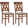 COSTWAY Set di 2 Sedie Pieghevoli, Sedie Ergonomiche di Gomma Senza Braccioli con Struttura in Legno di Gomma, Seduta Pieghevole da Pranzo con Schienale Curvo per Ristorante, Portata 150 kg (Marrone)