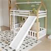 Kelodan Lettino a castello, 90 x 200 cm, squisita forma del tetto, con divertente scivolo per bambini, spazio libero con recinzione, stabile rete a doghe e scala, pino+MDF + compensato, bianco+