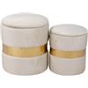 Liberoshopping Pouf contenitore in velluto con fascia oro set 2 OTTAVIA - Salvaspazio multifunzione elegante per arredamento moderno, Senza Montaggio (Beige)