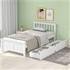 VIVCA Letto singolo 90 x 200 cm, letto in legno, letto per ragazzi, letto per adulti, con cassetti per la conservazione, telaio in legno di pino, bianco