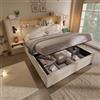 HOXINBLY Letto Matrimoniale con Contenitore 180x200 cm LED e USB C, Letto una piazza e mezza con 2 Comodini Integrati e Testiera, Letto contenitore con rete a doghe, Struttura Letto in Lino, Beige