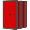 Jan Nowak Set di 3 Armadio da Ufficio C001 Archivio per Officina in Metallo Verniciato a polvere Chiudibile 195 cm x 90 cm x 40 cm (Antracite-Rosso)