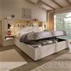 HOXINBLY Letto Matrimoniale con Contenitore 160x200 cm LED e USB C, Letto una piazza e mezza con 2 Comodini Integrati e Testiera, Letto contenitore con rete a doghe, Struttura Letto in Lino, Beige