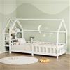 ML DESIGN modern living ML-Design Letto a Casetta 90x200 cm per Bambini, Colore Bianco, in Legno di Pino, con Protezione Anticaduta e Libreria Integrata, Tetto e Rete a Doghe, Letto a Terra Montessori per Cameretta