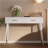 NADEUSAK Tavolo da toeletta, scrivania con 2 cassetti, piedini in metallo, bianco, dimensioni: 80 x 100 cm (senza specchio)