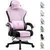 Dowinx Sedia da Gaming in Tessuto con Cuscino a Molle, Supporto Lombare e Poggiapiedi per Adulti, Sedia da Gioco Ergonomica, Grande e Alta, per Giochi da Ufficio, 135 kg, Rosa