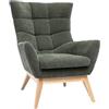 Miliboo Poltrona scandinava in tessuto effetto velluto verde cachi e legno chiaro BRODY