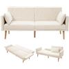 Azkoeesy Divano Letto a 2 Posti in Velluto con 2 Cuscini Inclusi, Schienale e Braccioli Reclinabili, Modello Convertibile per Soggiorno e Camera da Letto, 180x75x82 cm, Portata 150 kg, Colore Beige
