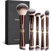 MAANGE Set di pennelli da trucco Kabuki a doppia estremità, con specchio, per fondotinta, contorni, cipria, correttore, ombretti, crema, cosmetici, blush, strumenti per il trucco (marrone caffè, 5
