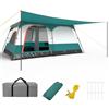 COSTWAY Tenda da Campeggio per 6/8/10 Persone con Veranda, Tenda Familiare con 2 Stanza, 2 Porte, 2 Finestre e Tetto Trasparente,Tendone Impermeabile e Facile da Installare