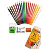 Kaste Kit Ricambio Astuccio Scuola Elementare - 18 Pastelli Triangolari + 2 Gomme + Temperino con Serbatoio 2 fori di metallo