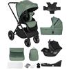 BabyVoyage Passeggino 4 in 1 Carrozzina Multifunzionale Carrozzina Ovetto Pieghevole Set Passeggino Neonato, Alluminio Paesaggistico Alto, Include seggiolino auto e base Isofix-verde
