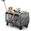 BOODPET Carrello portatile per animali domestici con rotelle, pieghevole, dimensioni della compagnia aerea per gatti e cani fino a 20 kg (60 × 40 × 45 cm), scomparti rimovibili 2 in 1, grigio + giocattoli per