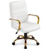 Yaheetech Sedia Scrivania Ufficio Ergonomica Ecopelle Girevole Reclinabile Imbottita con Rotelle e Braccioli Altezza Regolabile Portata 130 kg Bianco/Oro