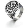 GTHIC Anello Valknut per uomo Anello bussola vichinga Anello protettivo per gioielli norreni vintage per uomo Gioielli regalo Argento Taglia 13
