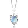 Bellitia Jewelry Collana con ciondolo pietra di luna in argento sterling 925 placcato oro rosa per donna, collana con motivo a gatto con catena a clavicola, regalo delicato per San Valentino