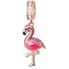 GLOWDAS Oro Rosa Fenicottero charms, fit Bracciale Pandora di San Valentino, Argento Sterling 925 Ciondolo Uccello Tropicale Danza Fenicottero con Perline CZ Smaltate Rosa, Regalo per Coppia/Figlia/Compleanno