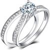 JewelryPalace Anelli Donna placcato oro bianco 14K, Fedine Fidanzamento Coppia, Anello Solitario, 1.3ct Diamante Simulato Anniversario Matrimonio Promessa Sposa Band Anelli Set, Gioielli Donna 25