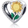 Amuefer Cuore Girasole Charm Compatibili Bracciale Collana, Argento Sterling Ciondolo Natale Gioielli Regali per le Donne Ragazza Moglie Bambini Amici