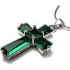 Rizilia Croce Pendente con 18 Catena & Trapezoid Taglio Quadrato CZ [Simulata Smeraldo Verde] in Placcato in Oro Bianco, Semplice Ed Elegante Moderno
