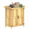 Outsunny Armadio da Giardino in Legno di Abete, Casetta Porta Attrezzi da Esterno con 2 Ante Bloccabili, Piano in Metallo e Mensola, per Giardino, Patio, Prato, 74x43x88 cm, Color Legno