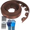 Bocguy Bordura per Aiuola flessibile, Bordi per Aiuole Giardino, lunghezza 10 m, altezza 5 cm, Bordatura Giardino con 50 Picchetti e 1 paio di Guanti, Marrone