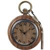 Tiong Orologio da tasca vintage da uomo, realizzato a mano, in legno di bambù, orologio da tasca al quarzo, con catena, ciondolo in legno, regalo per papà, marito, fidanzato, per compleanno