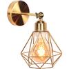 iDEGU Lampada da Parete Interno 16CM Applique da Parete Vintage in Metallo Design Gabbia E27 Illuminazione da Soffitto Orientabile Lampada a Muro per Camera da Letto Soggiorno Cucina (Oro Retrò)