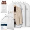 Bruce.® 3x Borsa Porta Abiti da Viaggio 100 x 60cm inkl 1x Sacchetto per Scarpe, Custodia Abiti con Cerniera Antitarme, Copriabiti da Armadio Antipolvere 120 GSM, Porta Abito da Viaggio - Bianco Seta