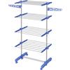 HOMCOM Stendibiancheria Verticale 4 Livelli Regolabili Blu | Stendino a Torre Pieghevole Salvaspazio Estensibile, Acciaio Inox, 6 Ruote, Ganci, Interni, Balcone, 142x55x152cm