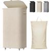 Lifewit Cesto Porta Biancheria Sporca con Coperchio e Ruote, Portabiancheria Pieghevole con Sacco Rimovibile, Laundry Basket per Camera da Letto, Bagno e Lavanderia, 105L, Beige