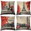 Gspirit 4 Pack Torre Eiffel & Big Ben Cotone Biancheria Cuscino Decorativo Caso Federa per Cuscino 45x45 cm