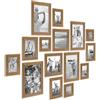 PHOTOLINI Cornici in legno in look rovere, set di 15 cornici per foto in vero legno rustico, con vetro, 10x10 a 20x30 cm, da parete, accessori extra - aspetto legno naturale di deriva