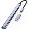 SCHITEC Adattatore USB C Hub 7 Porte, Ultra Thin Mini Distributore (3.0x1 + 2.0x6) in Alluminio Portatile Con Adattatore C a A per MacBook Pro/Air, Tastiera, Mouse e Altro