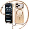 ZhuoFan Magnetica Custodia per iPhone 17 Pro 6,3 con Cordino, Glitter Sfumato Case Compatibile con MagSafe Trasparente Aesthetic Motivo Cuore Disegni Cover Fotocamera Protezione con Collana,Oro