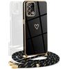 YAMCCCSE Cover per Oppo A74 4G con Cordino,Elettrolitico Cuore Custodia per Oppo A74 4G con Tracolla,Antiurto Donna Cuore Cover per Oppo A74 4G Cordino,Nero