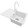 PRIMAGRAN Lavandino da Cucina Bianco 70x44cm, Lavello in Granito a 1 vasca + Rubinetto 32x20cm + Set di accessori, Lavabo da Cucina Incasso al Mobile 45cm - Copenhagen Easy S047