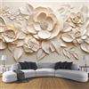 ANALTIRCE Carta Da Parati Fiori Astratti Foglie 430×300cm Wallpaper Carta Da Parati Murale 3D, Petali Rilievo 3D Fotomurali Moderni Per Soggiorno E Camera Da Letto, XXL Decorazione Murale 3D, Beige