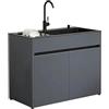 WanLimneo Mobile Lavello con Vasca in Acciaio Inox Nero per Lavanderia e Garage, armadietto in alluminio a nido d'ape con rubinetto, dispenser sapone e cestello estraibile, impermeabile e regolabile