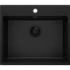 PRIMAGRAN Lavello da Cucina Tutto Nero 58x50cm, Lavandino in Granito a 1 vasca + Sifone Classico, Lavabo da Cucina Incasso al Mobile 60cm - Riga S311