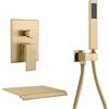 XJTNLB Miscelatore Doccia Oro Spazzolato Rubinetto a Muro a Cascata per Vasca Set Doccia con Soffione e Doccetta Set Doccia Incasso