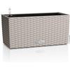 Lechuza - Vaso per piante Balconera Cottage 40 marrone sabbia, con sistema di irrigazione, indicatore del livello dell'acqua e inserto per piante, effetto intrecciato, 40 x 19 x 19 cm, 15474