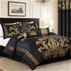 Chezmoi Collection 7-Piece Royale Jacquard Floreale Comforter Set, Full/Double, Nero/Oro