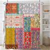 Lofaris Tende da doccia in stile bohémien, patchwork, per bagno, stile bohémien, cuciture colorate, floreale, vintage, retrò, tende da doccia in tessuto impermeabile, set di tende decorative con 12